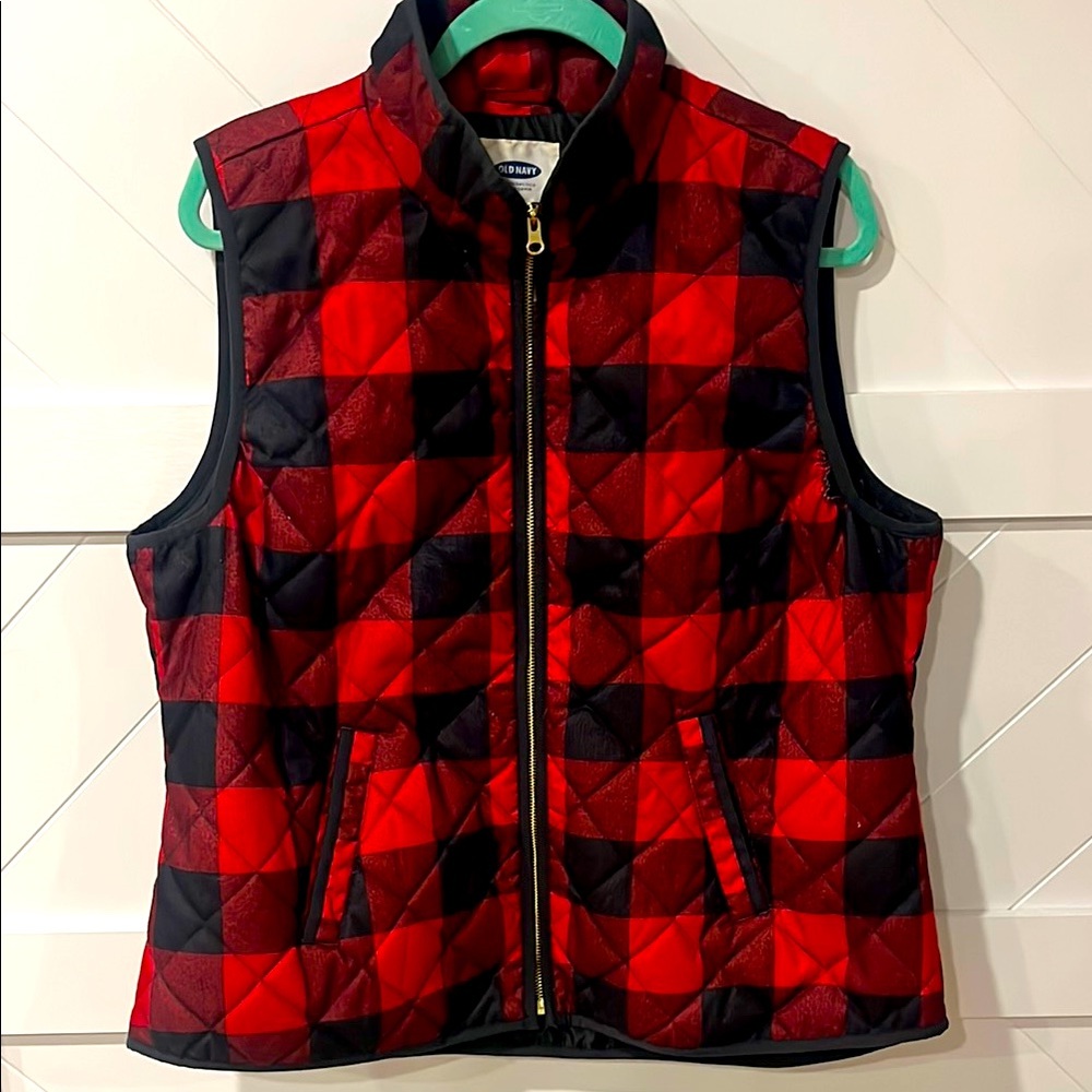 Red and Black Checkered Quilted Vest